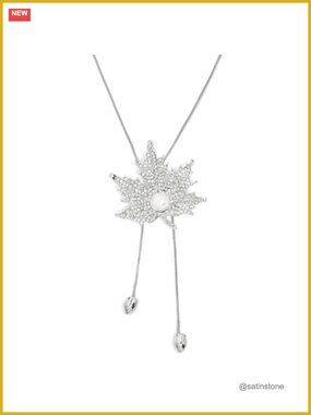 Y-Shaped Maple Leaf Pendant Necklace Adjustable Long Chain Rhinestone